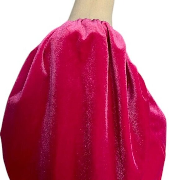 Double Crazy Dress Pink Magenta Puff Long Sleeve Sequin Fringe V Neck Large NWOT - Picture 7 of 14